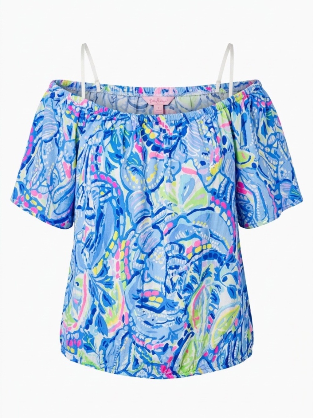 Lilly Pulitzer SAIN TOP Blue Peri Pinch Pinch off Shoulder Blouse - size large